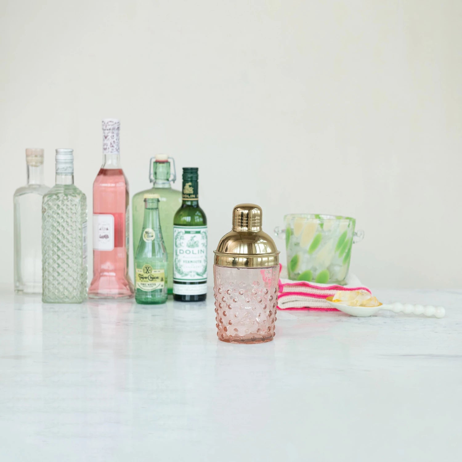 Mini Hand-Blown Glass Hobnail Cocktail Shaker