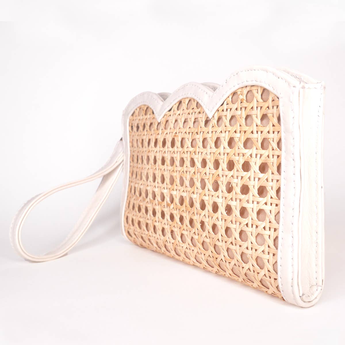Woven Rattan & Leather Scallop Edge Wristlet Pouch | Summer - Salt & Creek