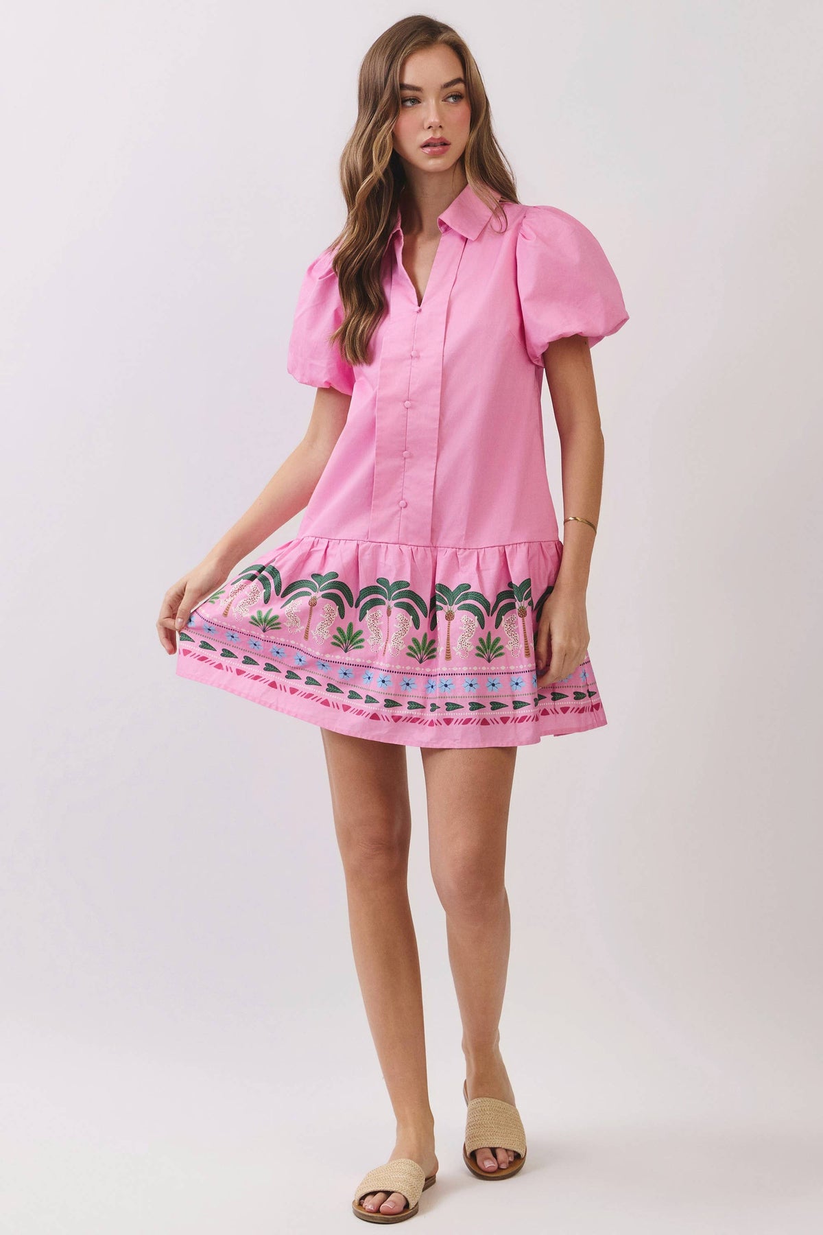 Tropical Border Puff Sleeve Mini Dress - Salt & Creek