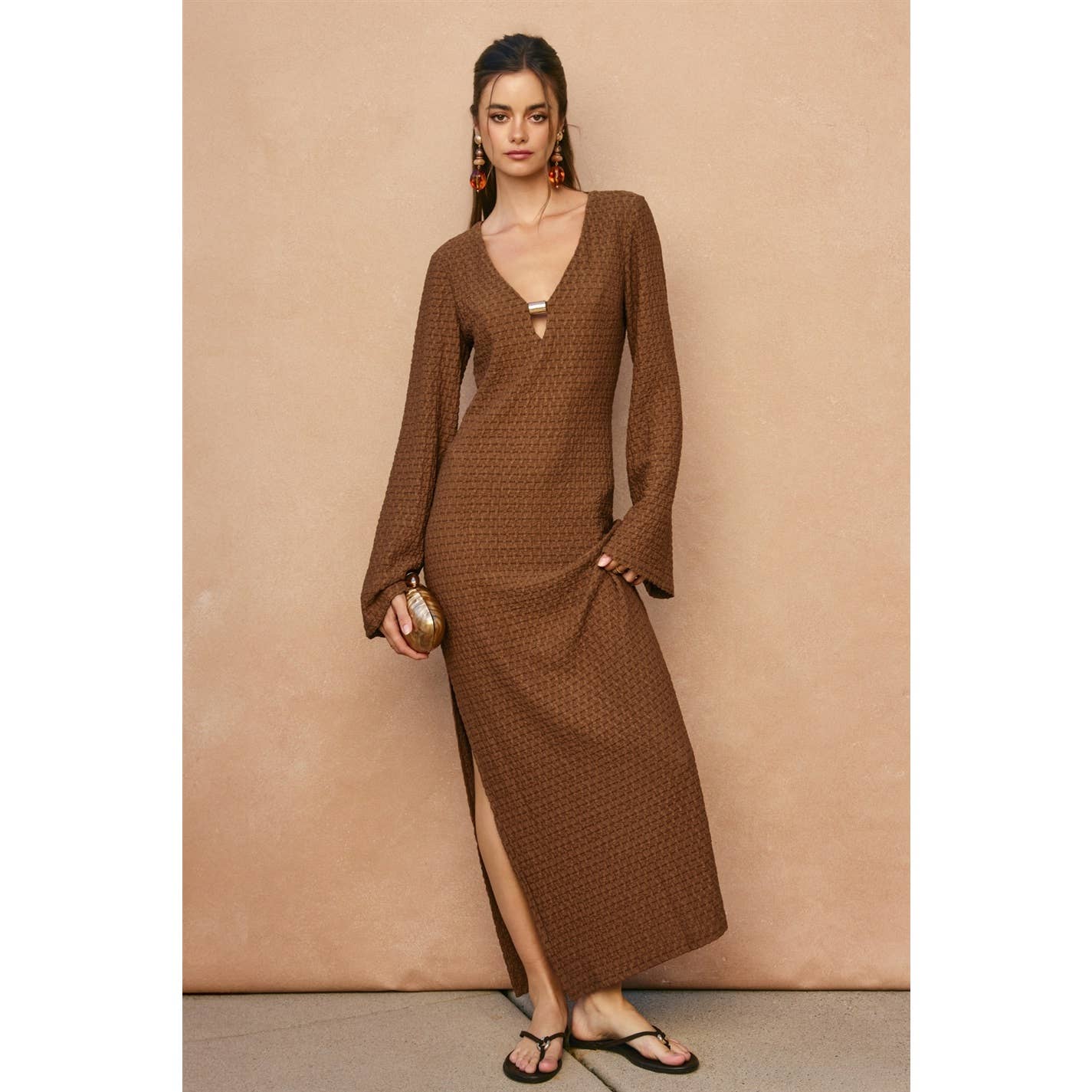 Ecru Escape Gold Trim Bell Sleeve Maxi Dress - Salt & Creek