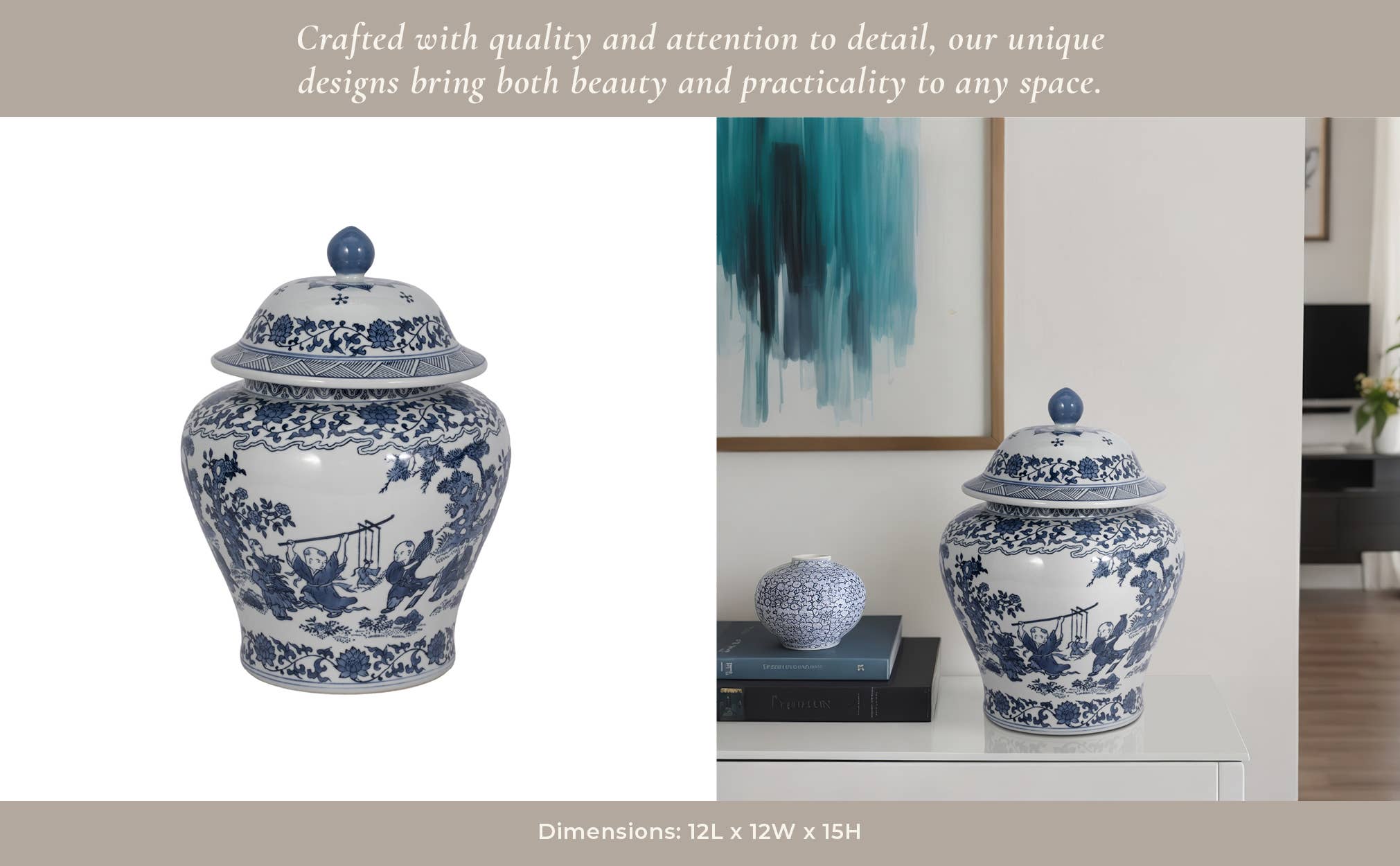 Blue Blossoms Temple Jar