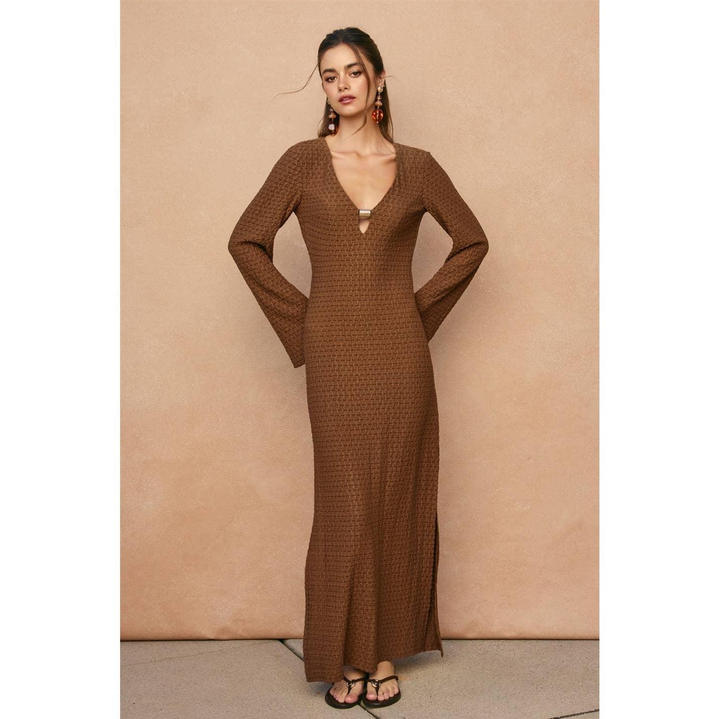 Ecru Escape Gold Trim Bell Sleeve Maxi Dress - Salt & Creek