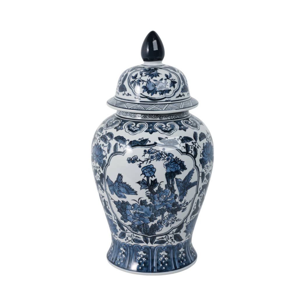 Tall Blue Flowers Temple Jar