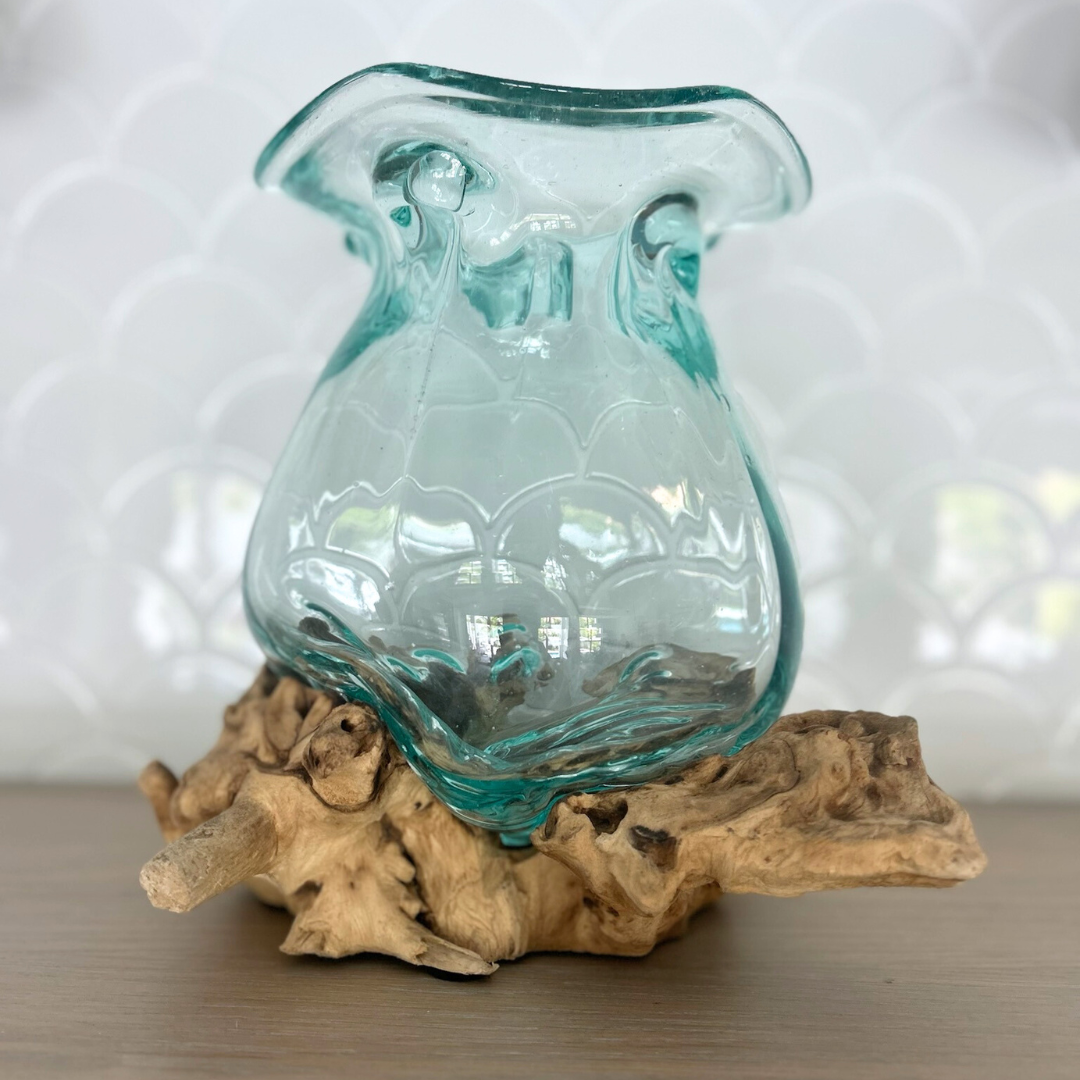 Glass Balloon Vase on Teak