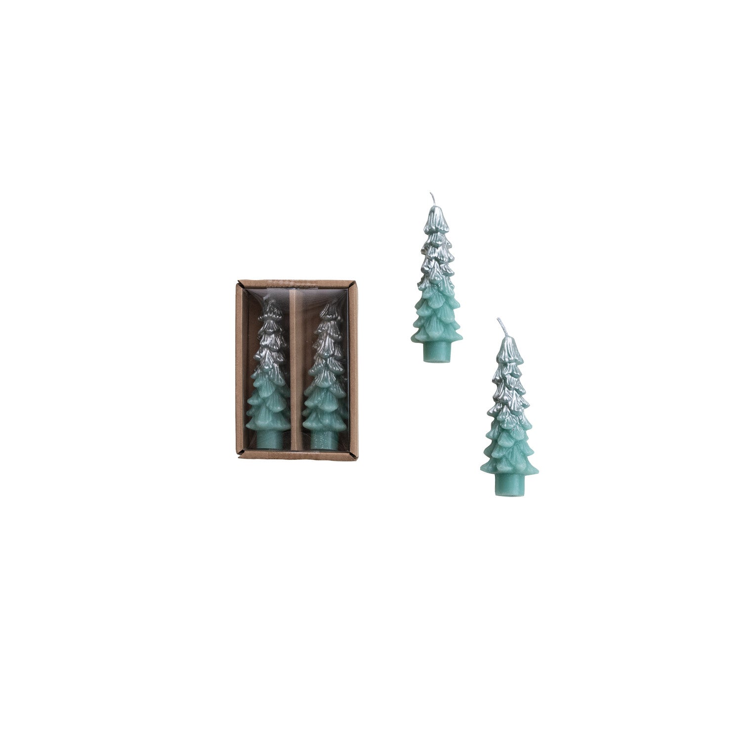 Unscented Two-Tone Tree Shaped Taper Candles in Box, Set of 2