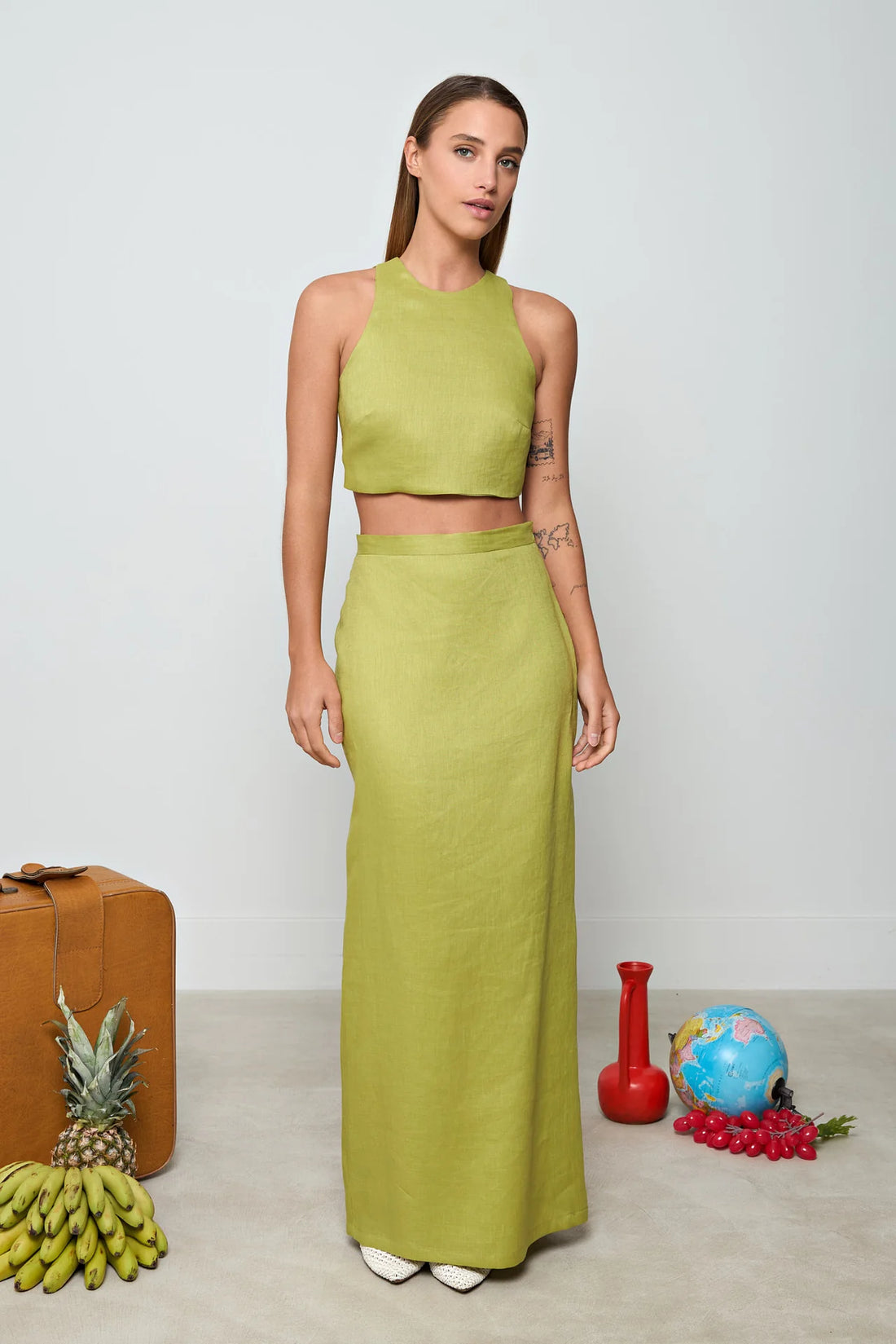 Olive Megara Linen Maxi Skirt