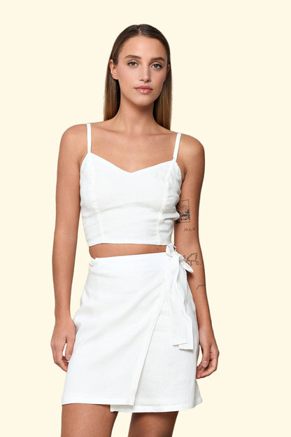 White Danae Linen Wrap Skirt