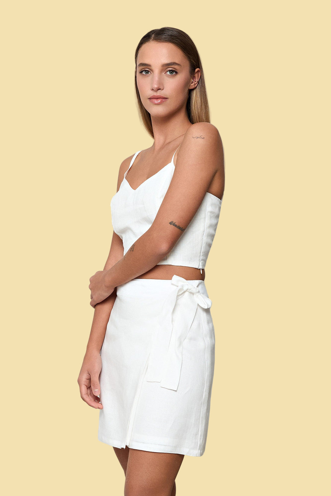 White Danae Linen Wrap Skirt