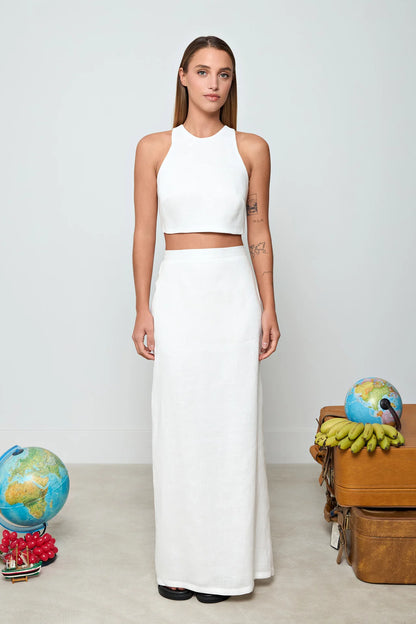 White Megara Linen Maxi Skirt
