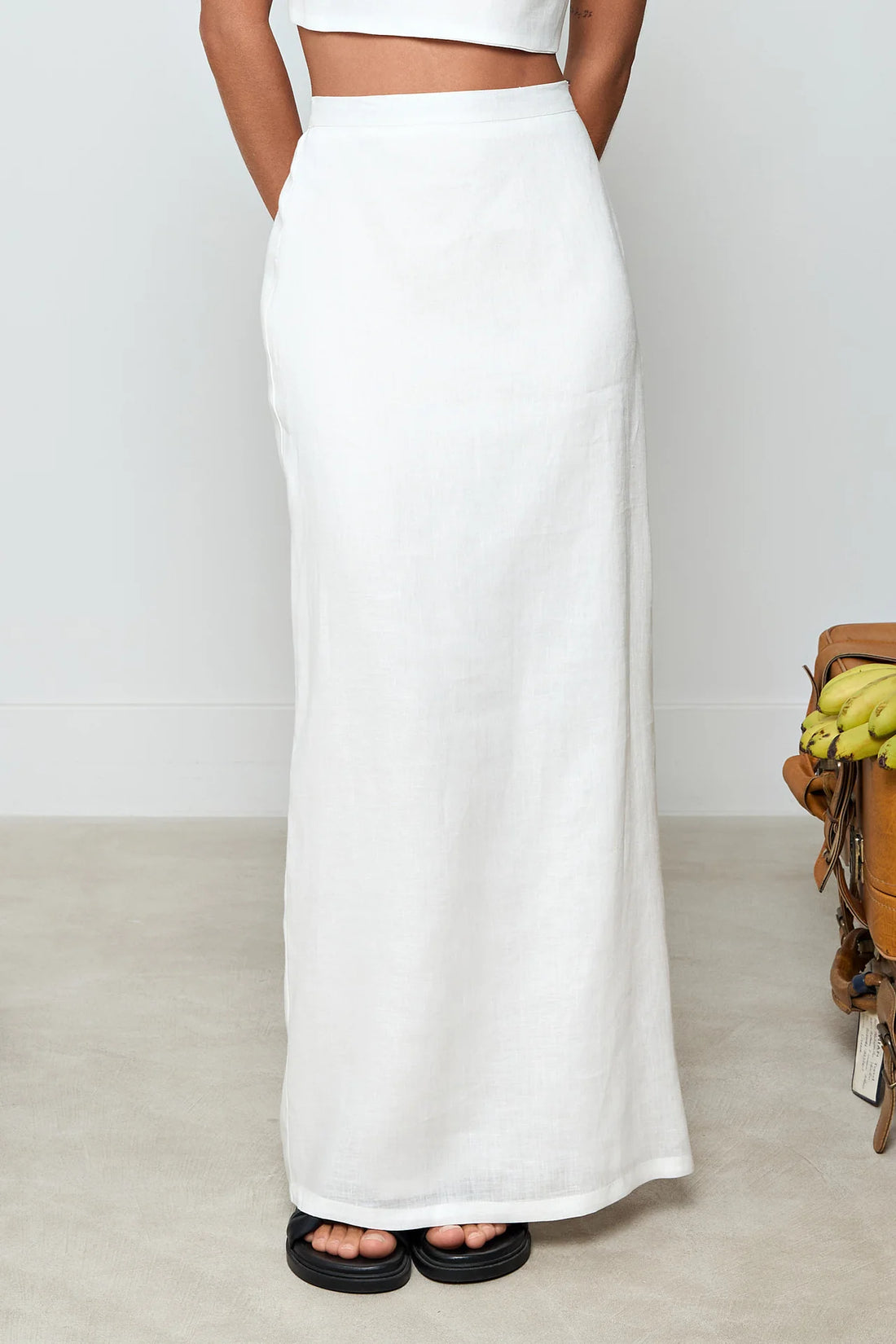 White Megara Linen Maxi Skirt