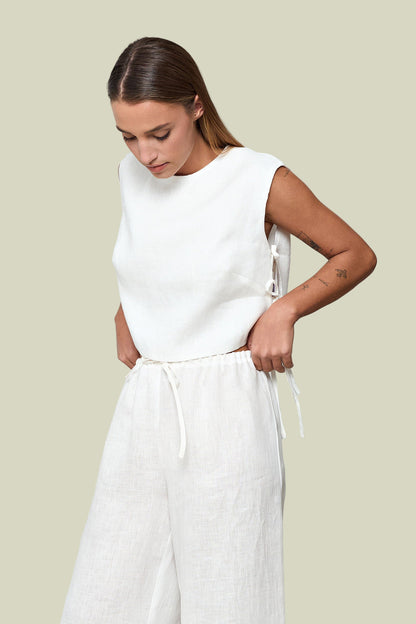 White Calypso Linen Pants