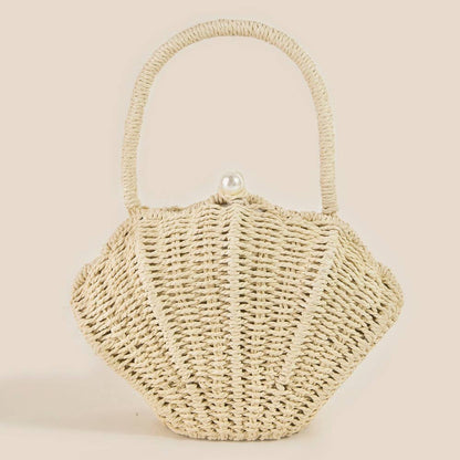 Straw Shell Braided Top Handle Bag