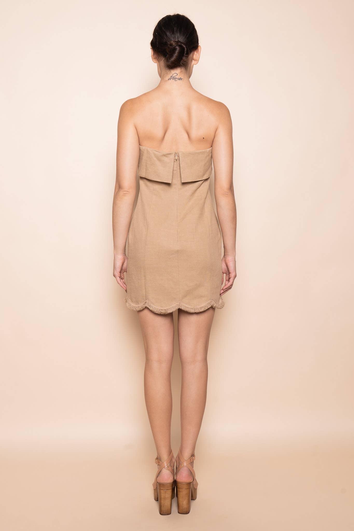 STRAPLESS SCALLOP FRINGE TRIM MINI DRESS-DI11205FO - Salt &amp; Creek