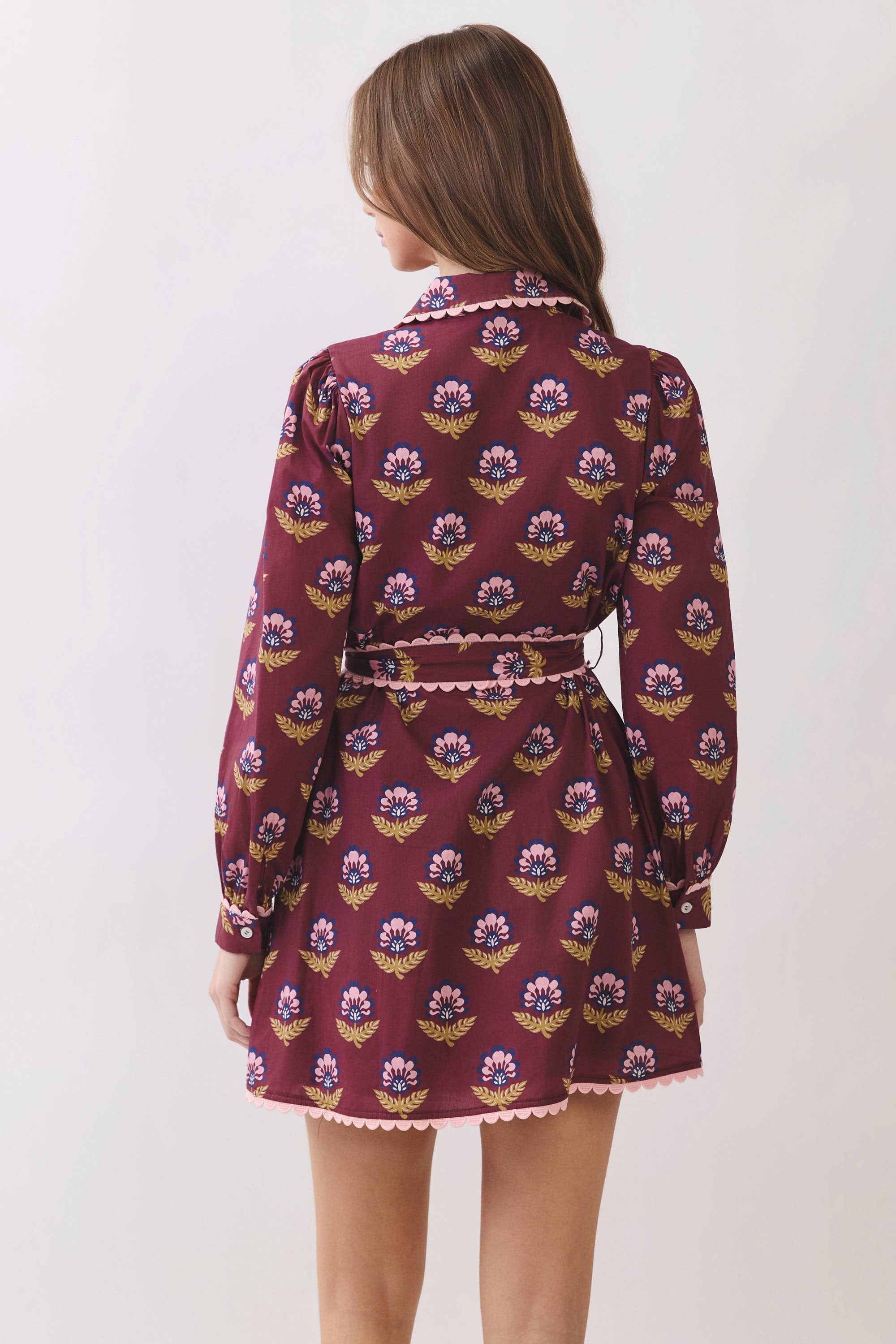 Scallop Trim Detail Printed Shirt Mini Dress - Salt &amp; Creek