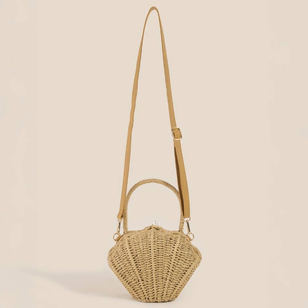 Straw Shell Braided Top Handle Bag