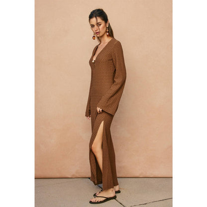 Ecru Escape Gold Trim Bell Sleeve Maxi Dress - Salt &amp; Creek