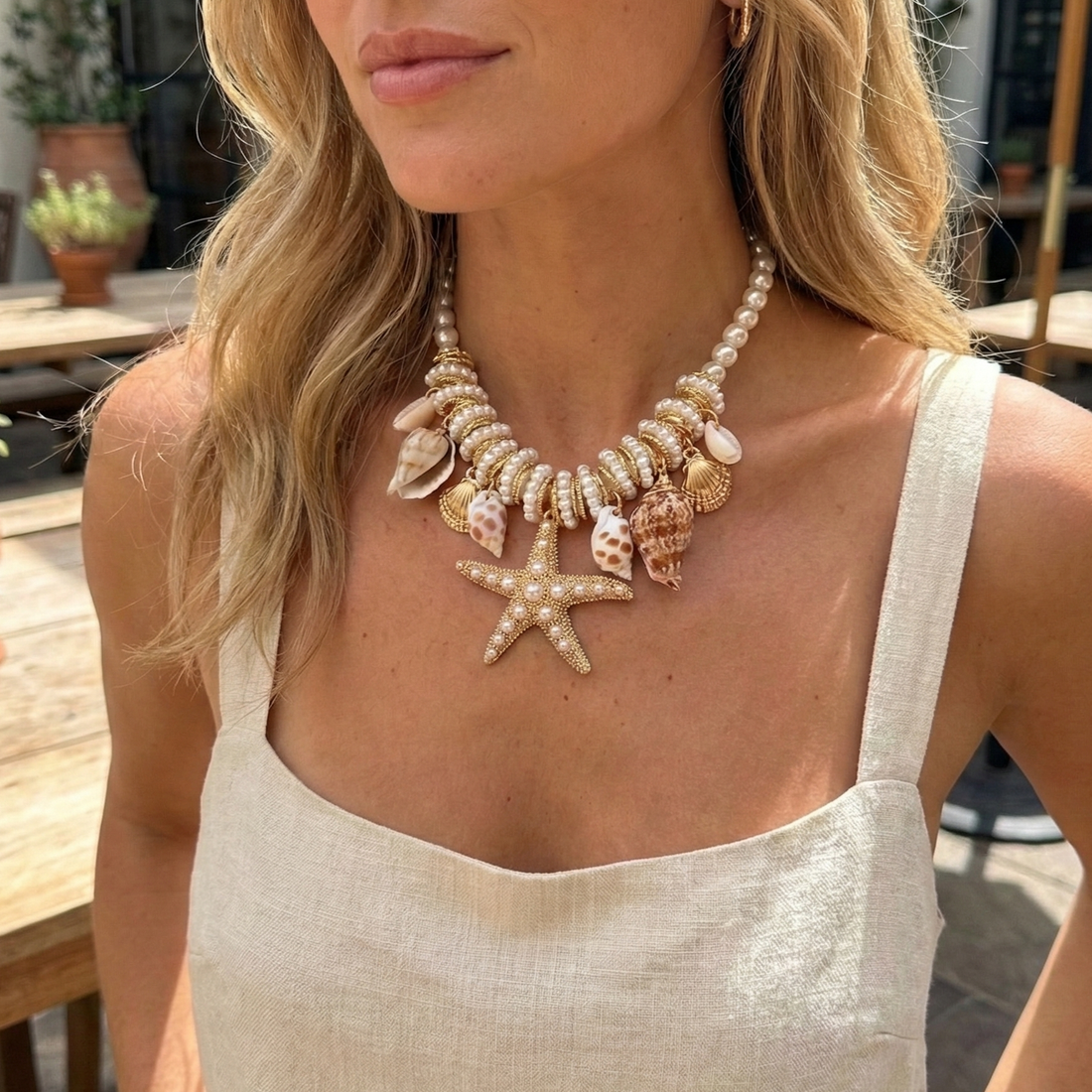 Starfish &amp; Shell Pearl Necklace