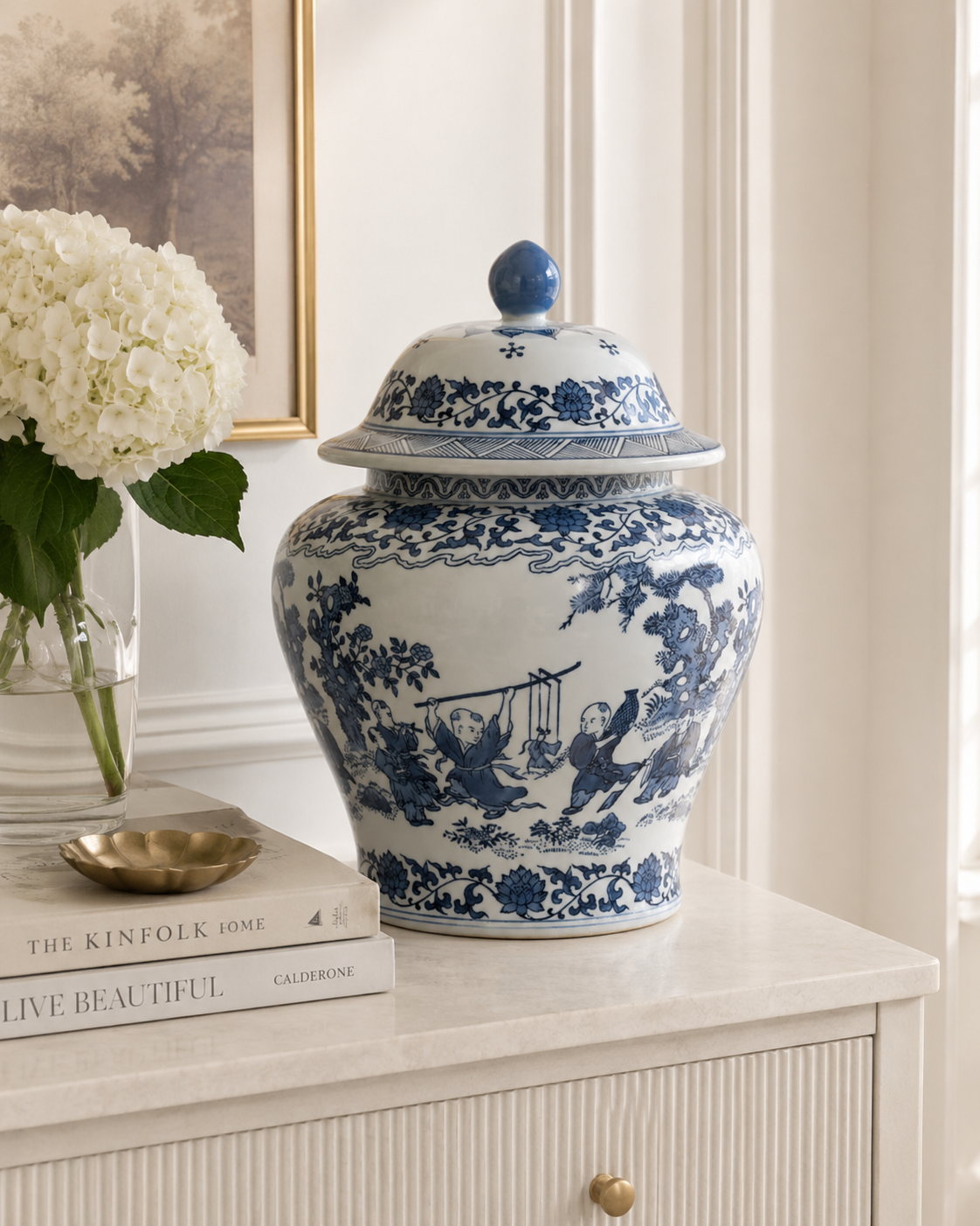 Blue Blossoms Temple Jar