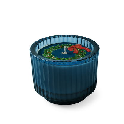 Home for the Holidays Roland Pine 6 oz Blue Single-Wick Ribbed Glass Candle