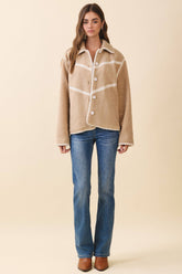 Contrast Whipstitch Detail Sherpa Cozy Jacket - Salt & Creek