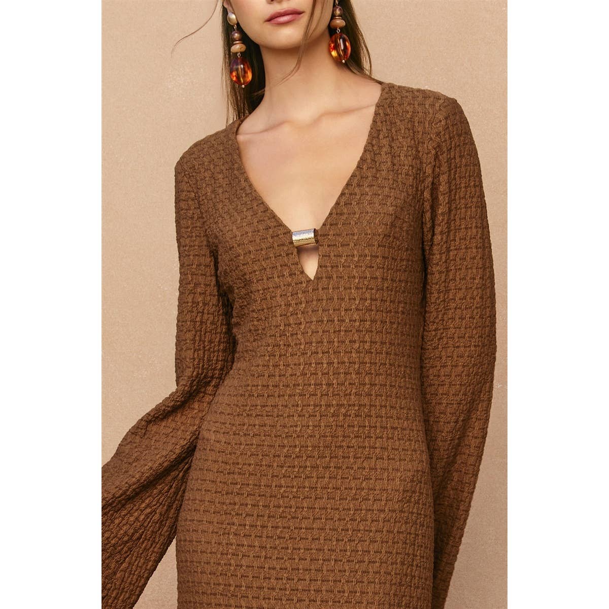 Ecru Escape Gold Trim Bell Sleeve Maxi Dress - Salt &amp; Creek