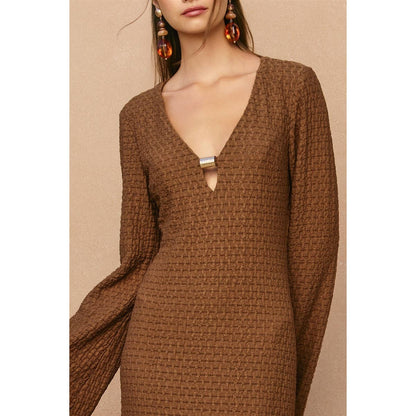 Ecru Escape Gold Trim Bell Sleeve Maxi Dress - Salt &amp; Creek
