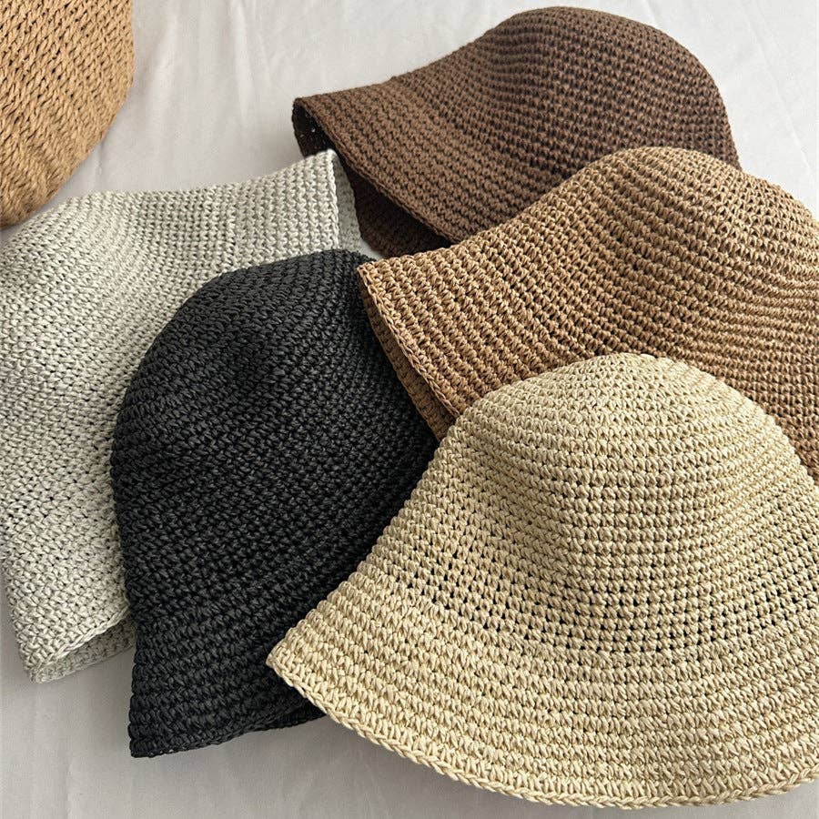 Foldable Raffia Straw Bucket Hat