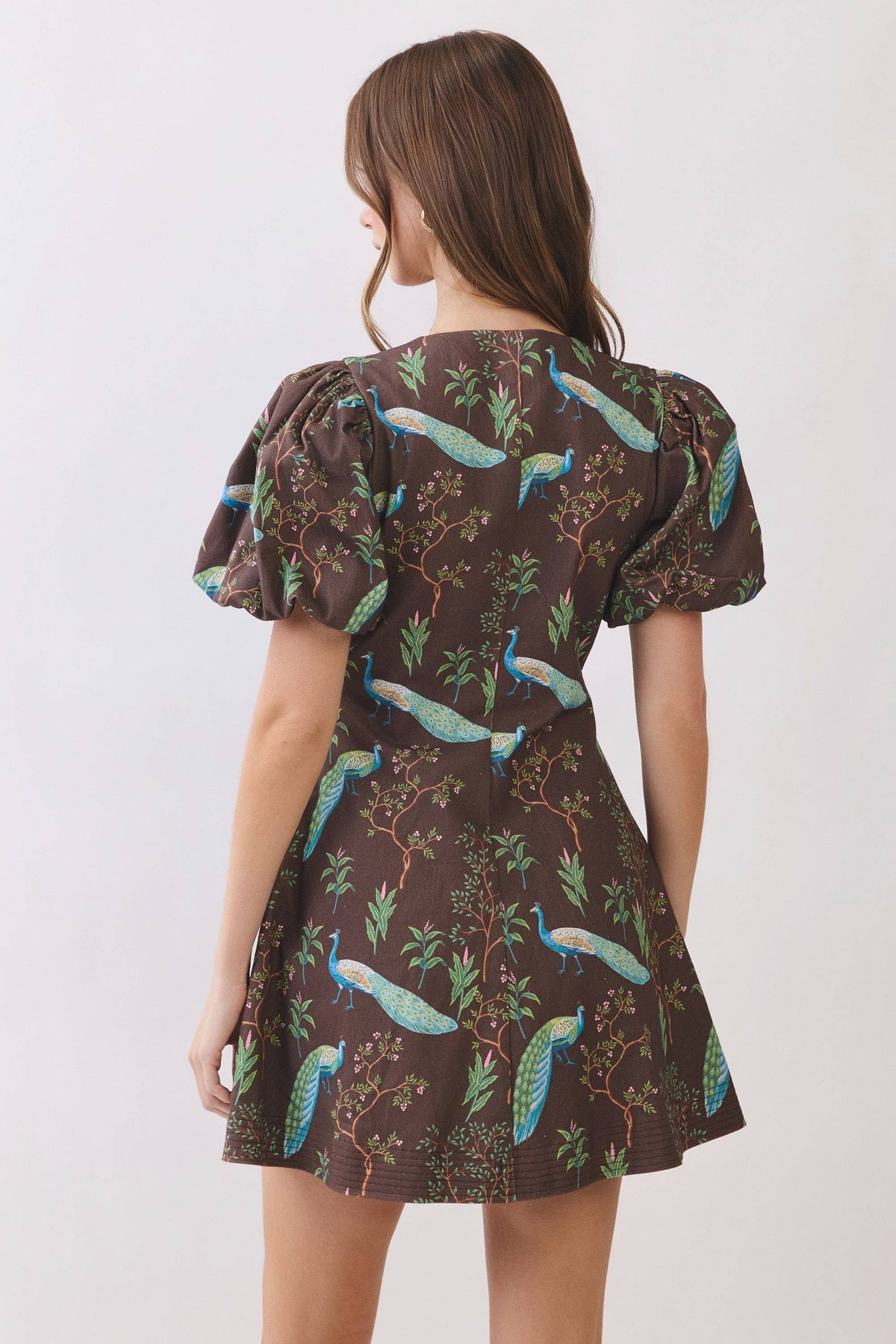 Peacock Print Puff Sleeve Button Down Mini Dress - Salt &amp; Creek