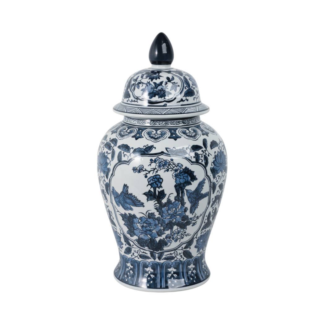 Tall Blue Flowers Temple Jar