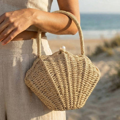 Straw Shell Braided Top Handle Bag