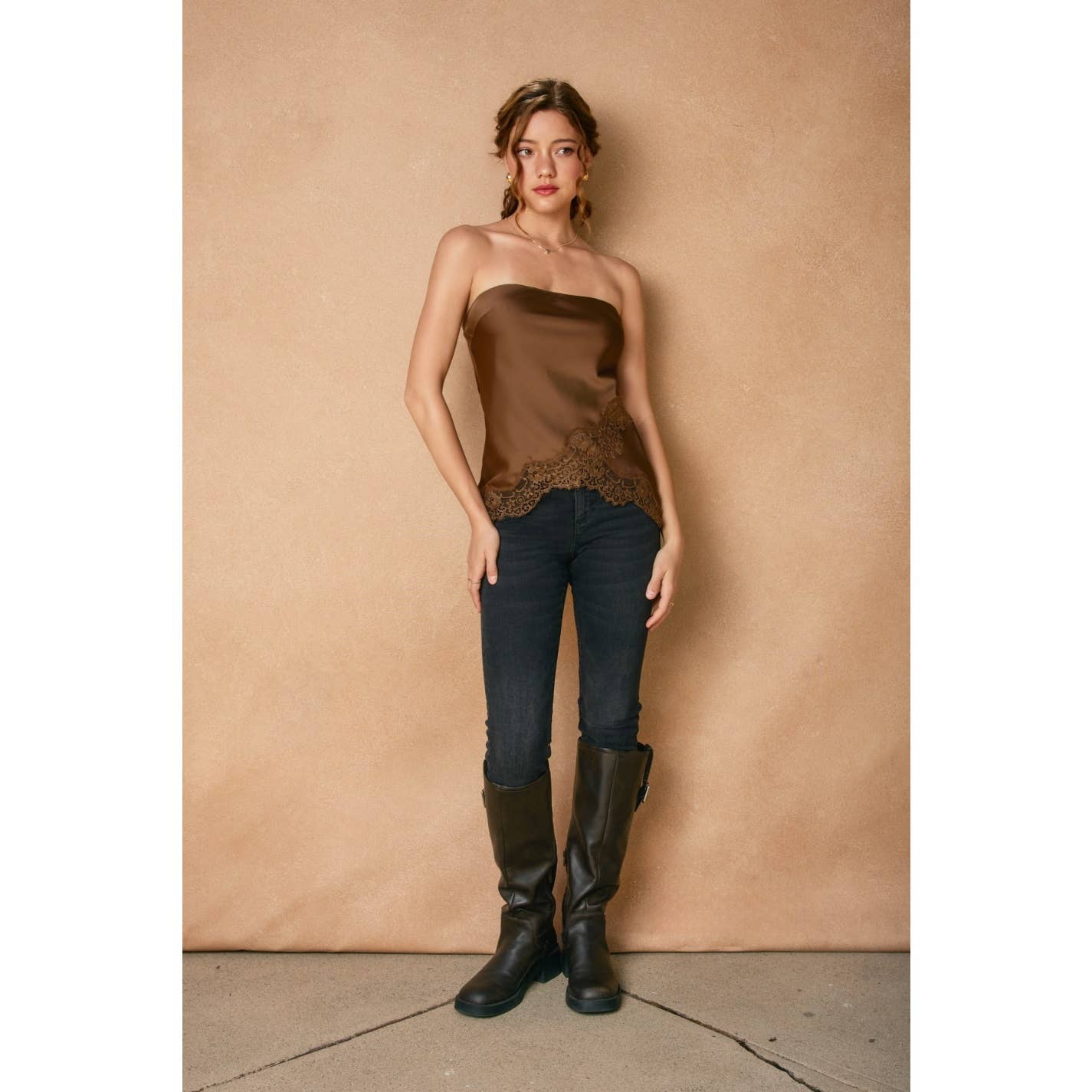 Dull Satin Lace Hem Tube Top - Salt &amp; Creek