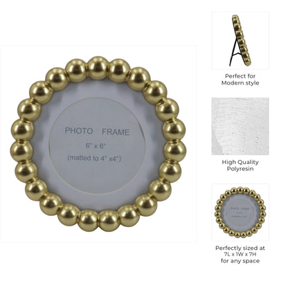 Photo Frame - Gold Glass Elegant Matted Beaded, 6x6 in.