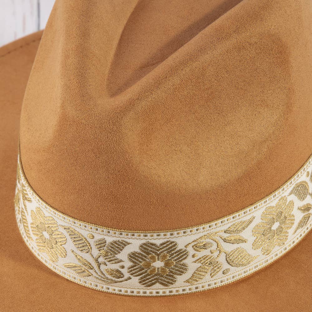 Wide Brim Felt Hat With Floral Ribbon Band - Salt &amp; Creek