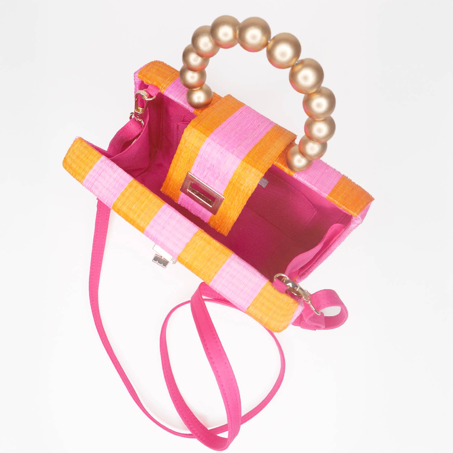 Pink &amp; Orange Stripe Bag | Gold Handle | Statement Clutch - Salt &amp; Creek