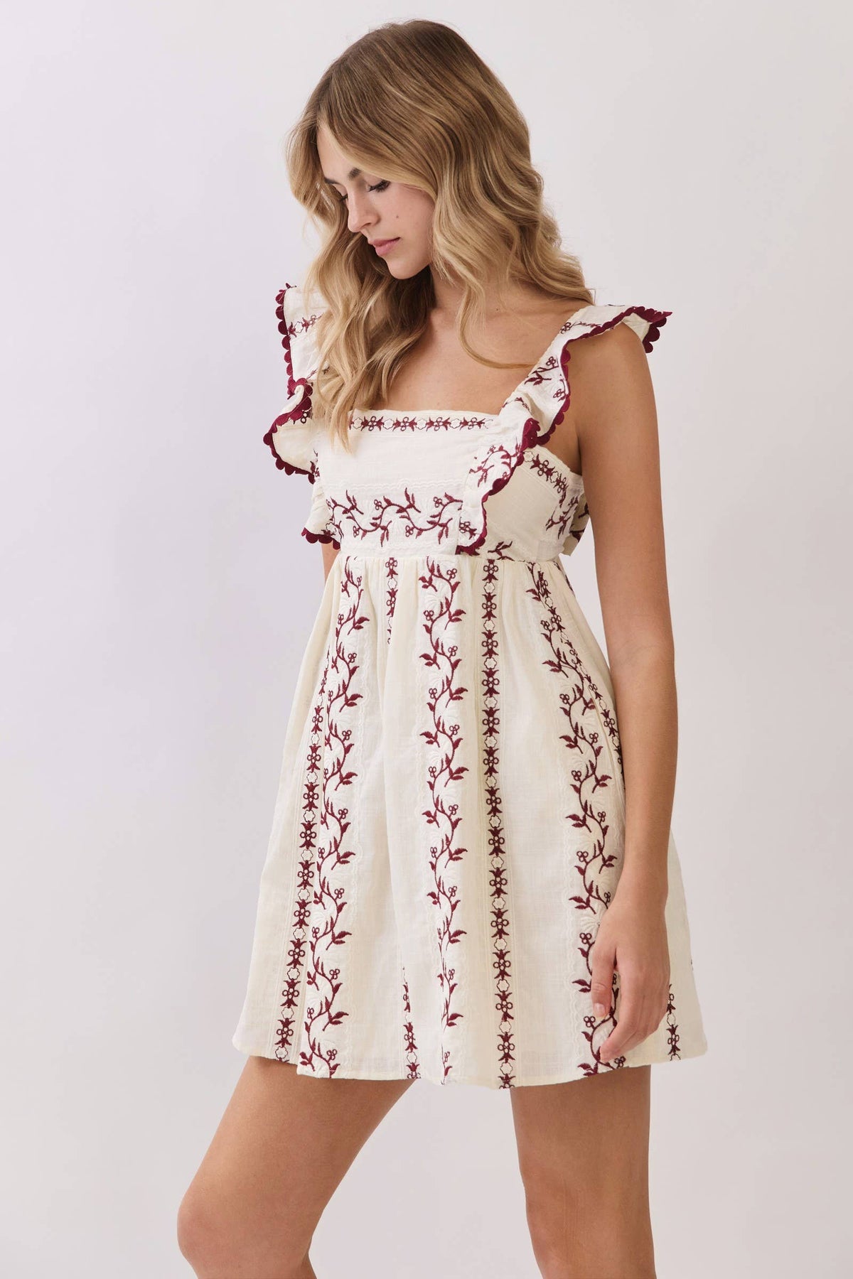 Embroidered Flutter Sleeve Babydoll Mini Dress - Salt &amp; Creek