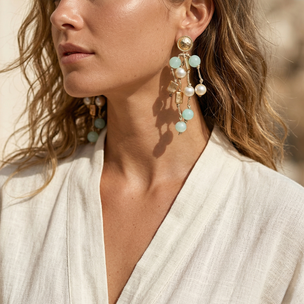 Blue &amp; Pearl Earrings