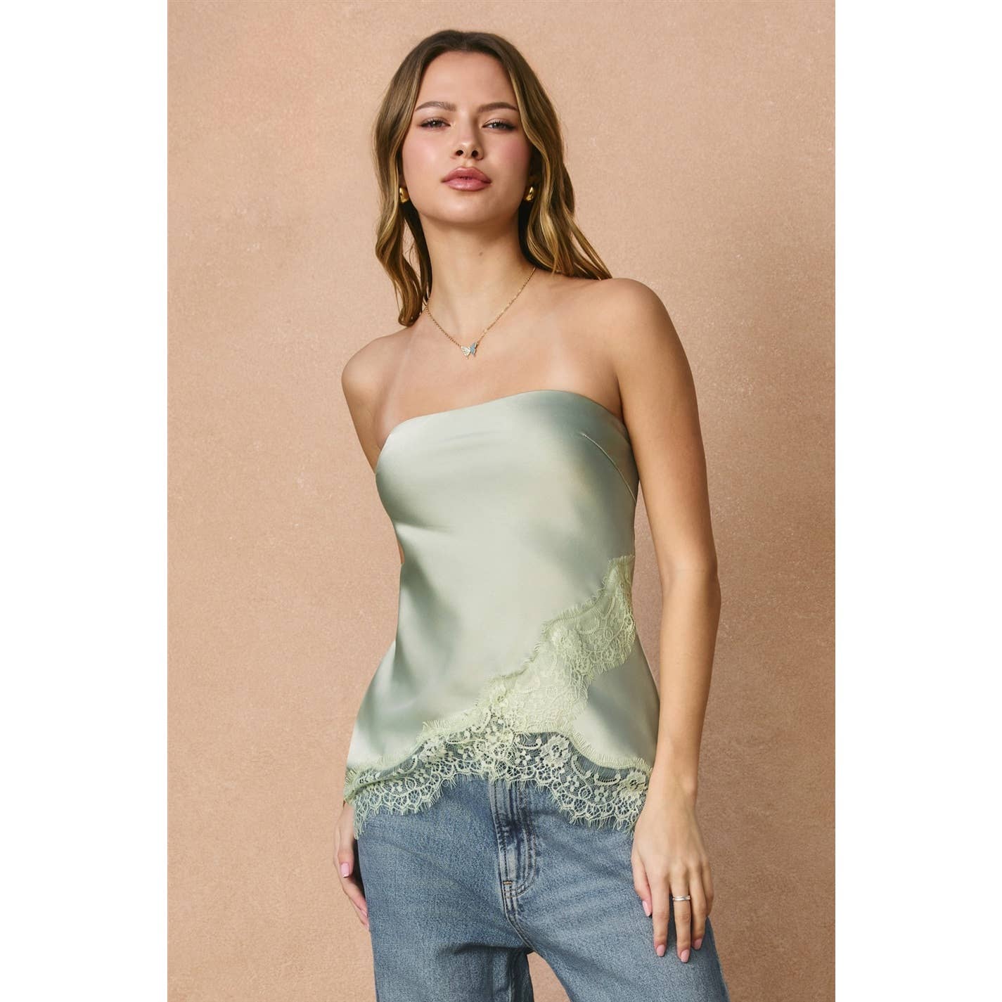 Dull Satin Lace Hem Tube Top - Salt &amp; Creek