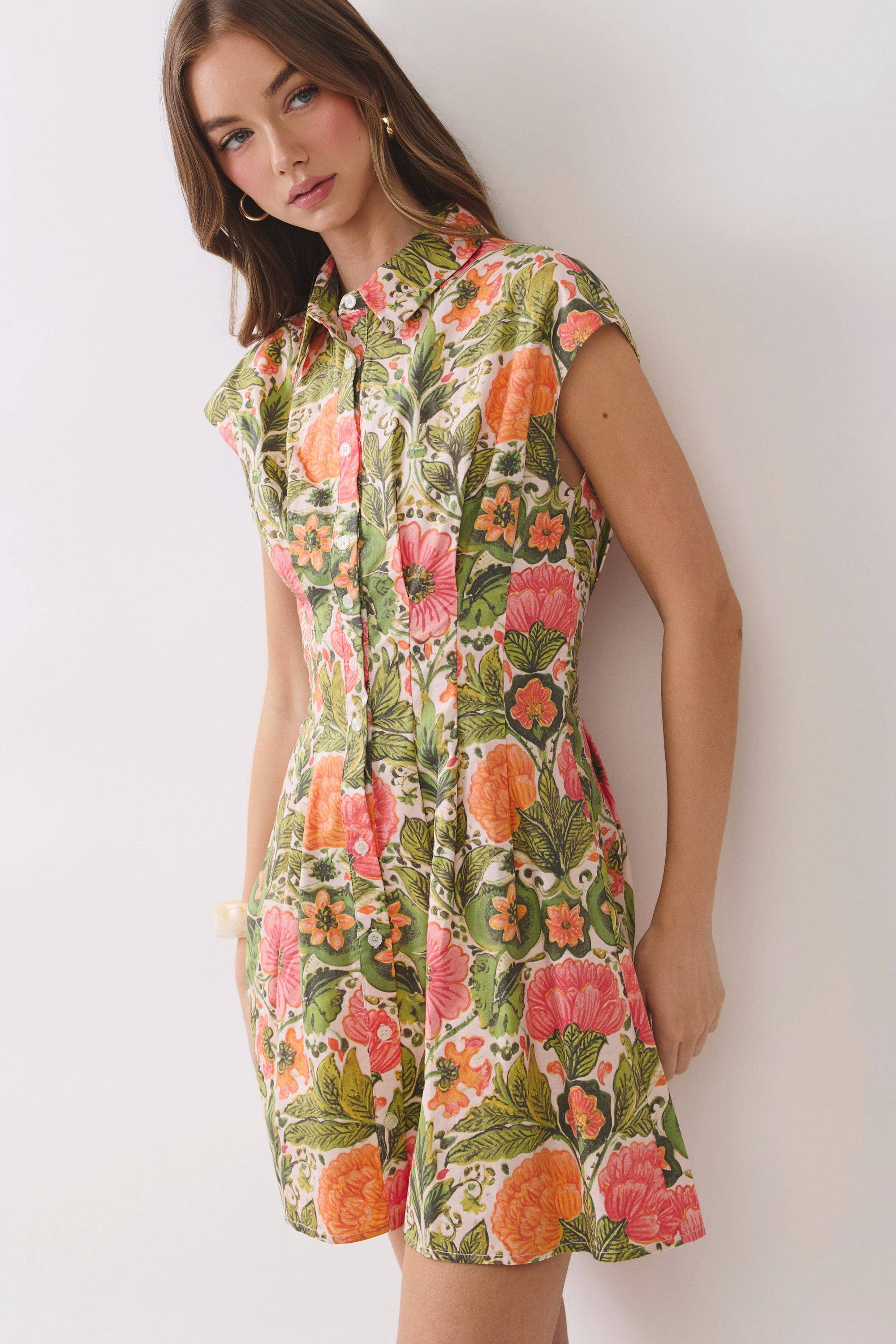 Floral Print Button-Front Mini Dress - Salt &amp; Creek