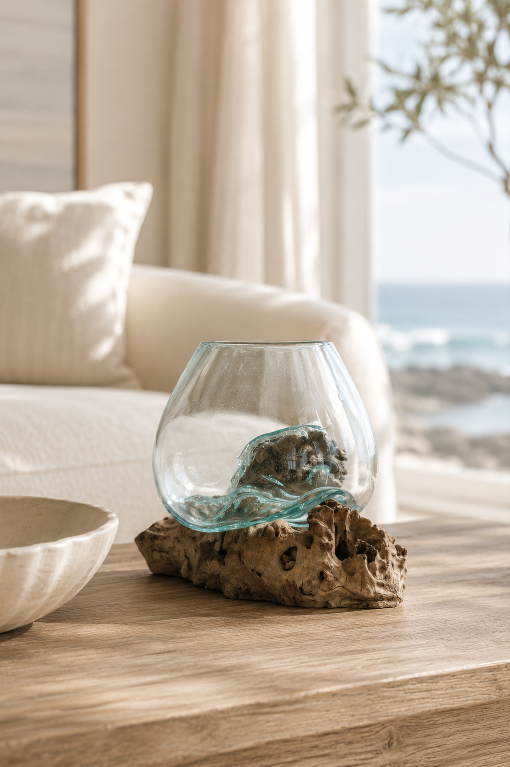 Glass Planter/Vase on Natural Wood Base - Salt &amp; Creek