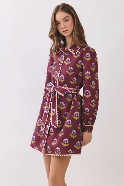 Scallop Trim Detail Printed Shirt Mini Dress - Salt &amp; Creek