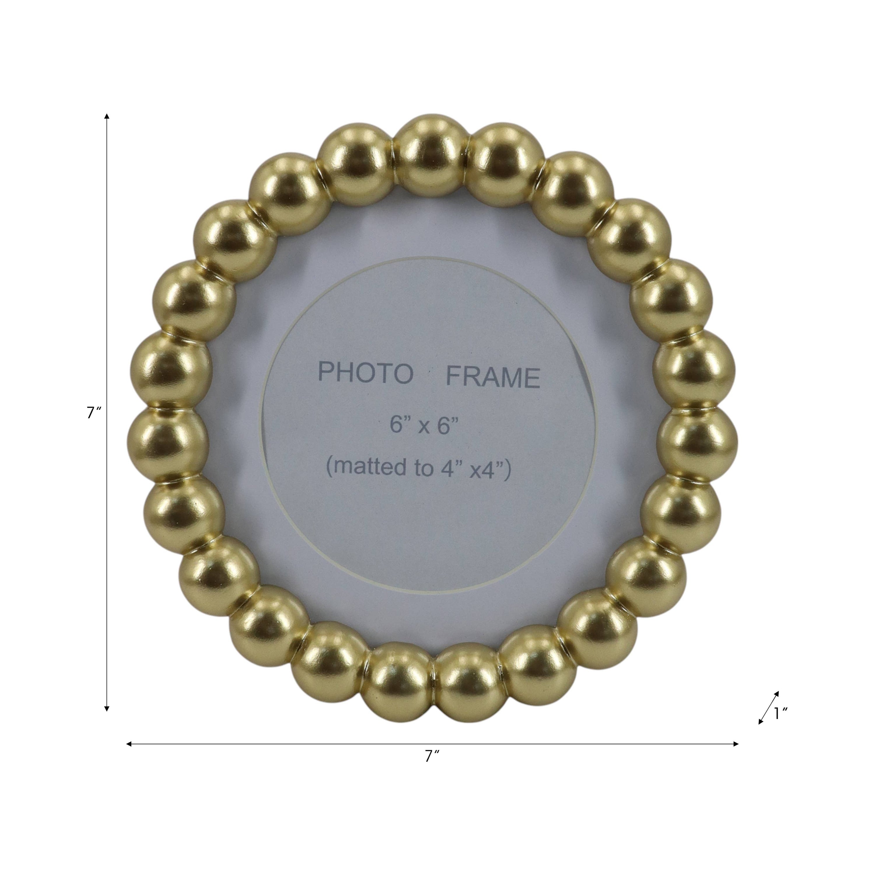Photo Frame - Gold Glass Elegant Matted Beaded, 6x6 in.