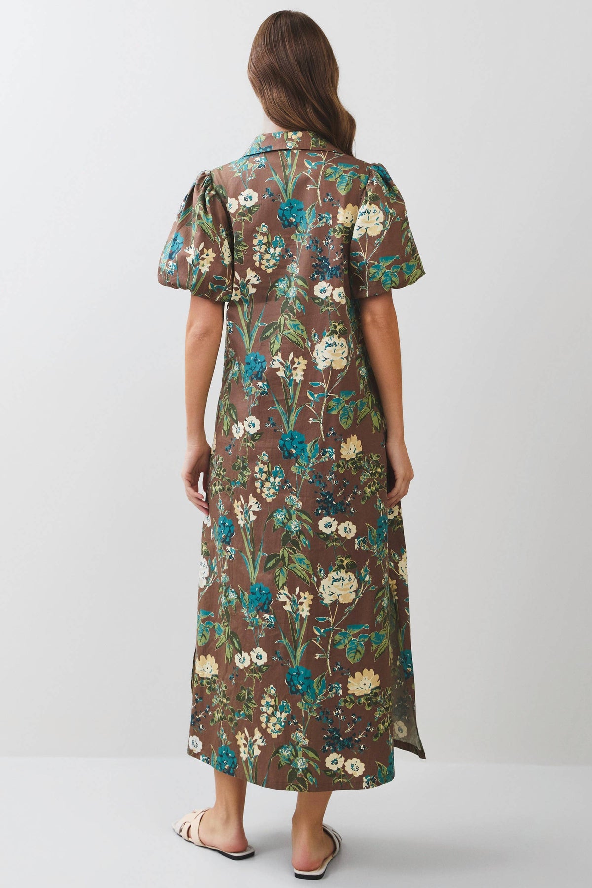 Floral Puff Sleeve Collared Midi Dress - Salt &amp; Creek