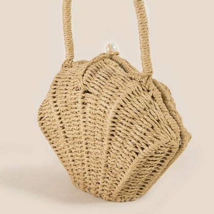 Straw Shell Braided Top Handle Bag