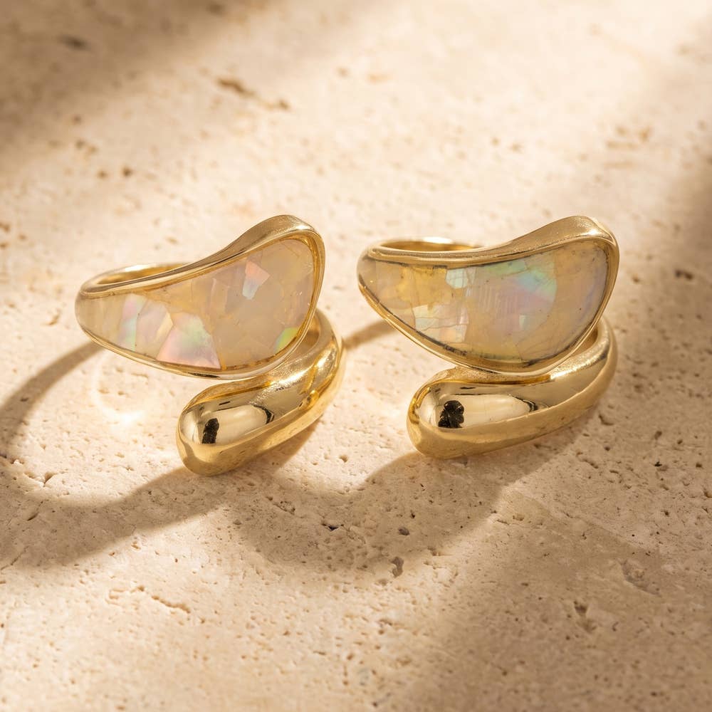 Mother Of Pearl Inlay Bypass Wrap Ring