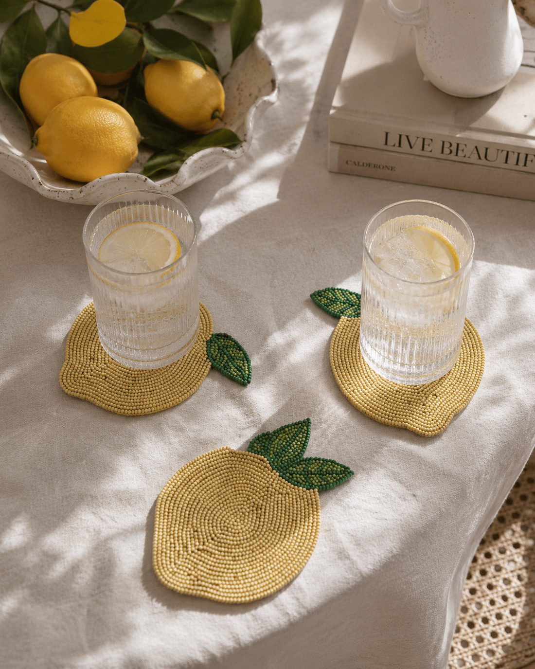 Beaded Lemon Coasters (Set of 4)