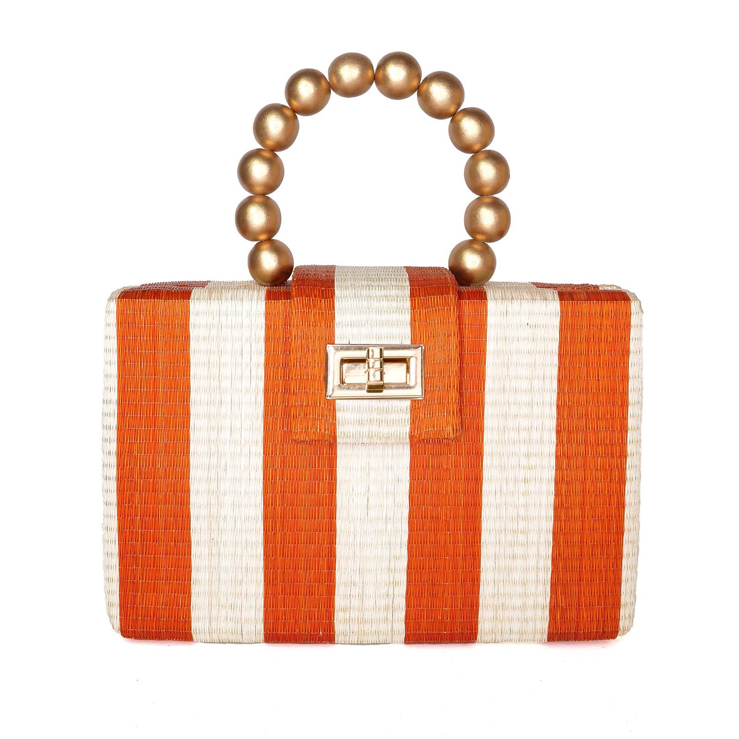 Orange Stripe Clutch Bag | Gold Bead Handle | Artisanal Luxe - Salt &amp; Creek