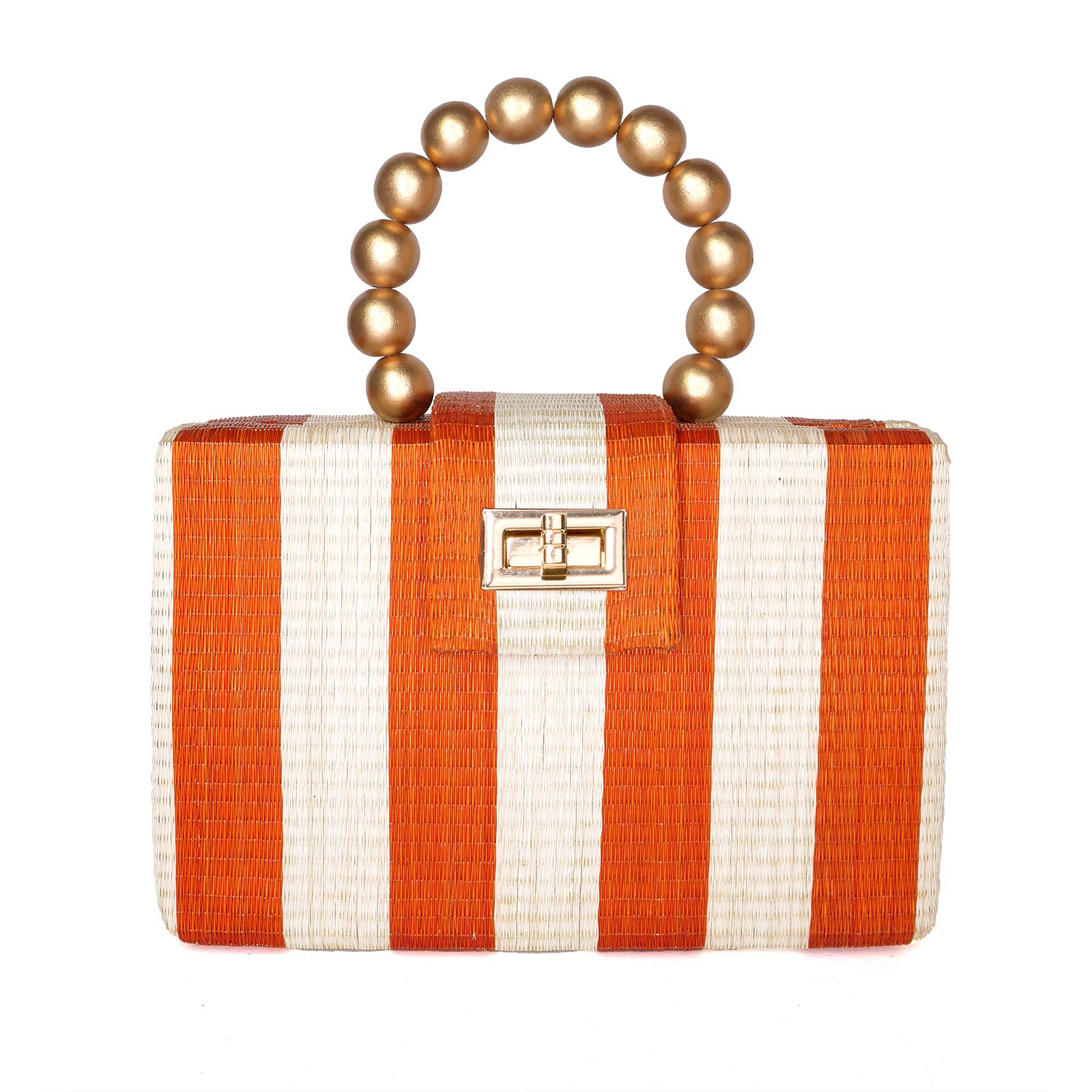 Orange Stripe Clutch Bag | Gold Bead Handle | Artisanal Luxe - Salt &amp; Creek