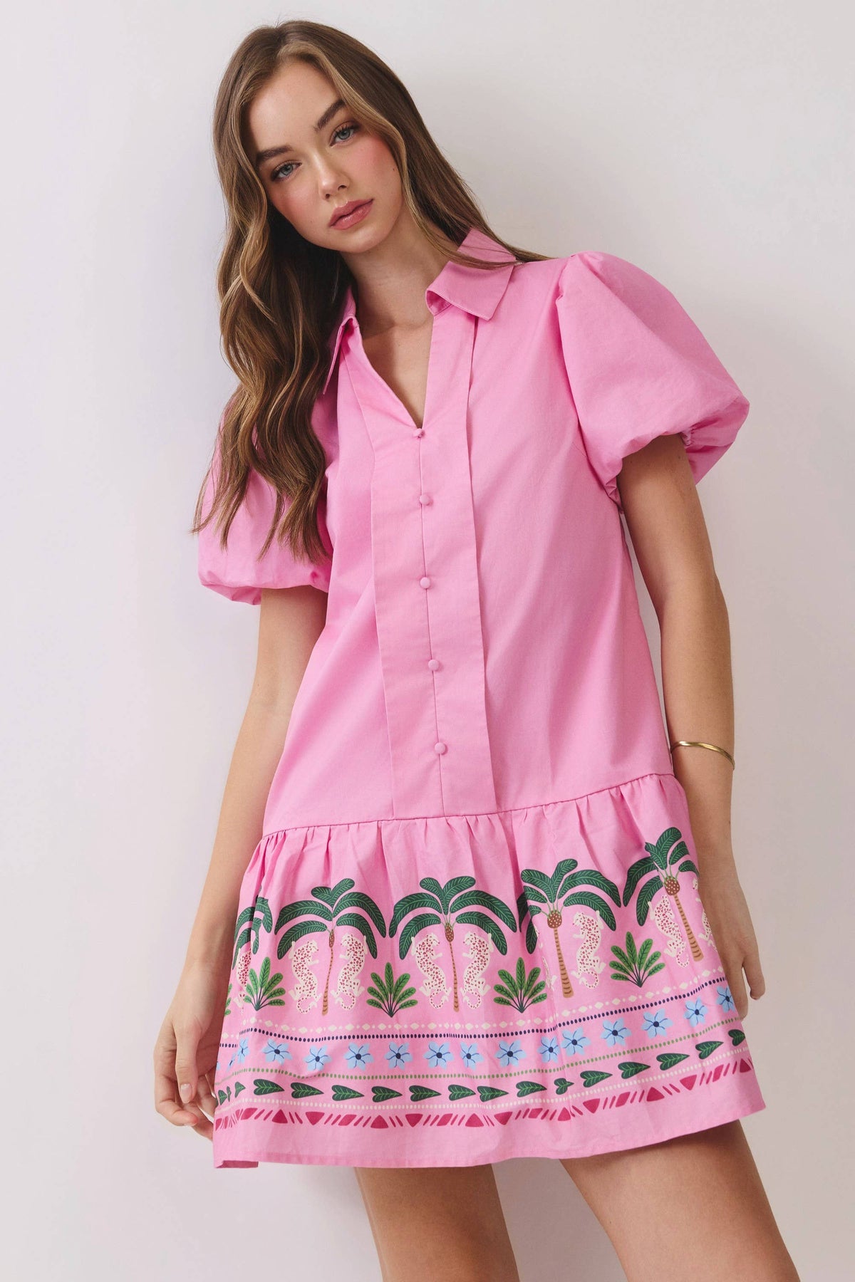 Tropical Border Puff Sleeve Mini Dress - Salt &amp; Creek
