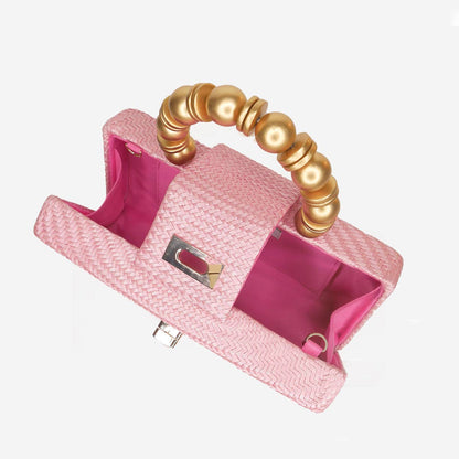 Soft Pink Statement Clutch | Buntal Straw with Bead Handle - Salt &amp; Creek