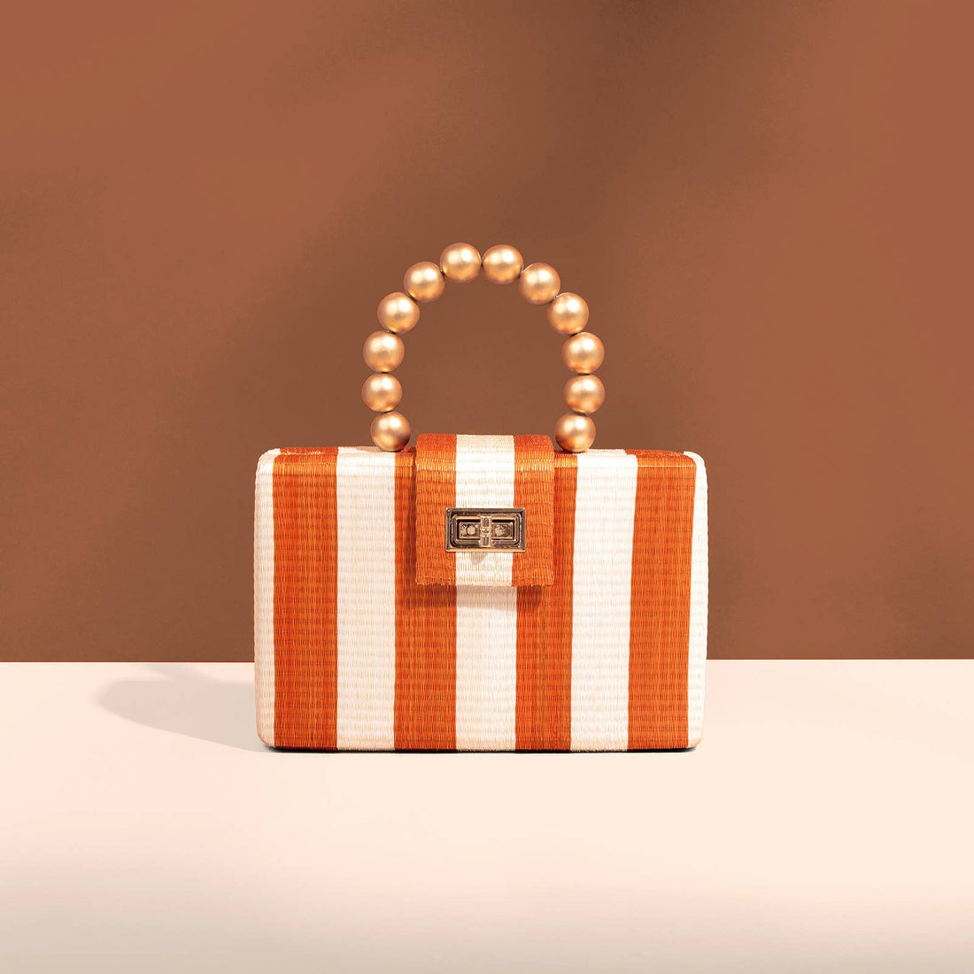 Orange Stripe Clutch Bag | Gold Bead Handle | Artisanal Luxe - Salt &amp; Creek